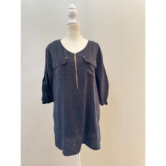 Ellen Tracy Tops - Company Ellen Tracy Shirt 100% Linen black  Flax Tunic Zipper Neck Size large